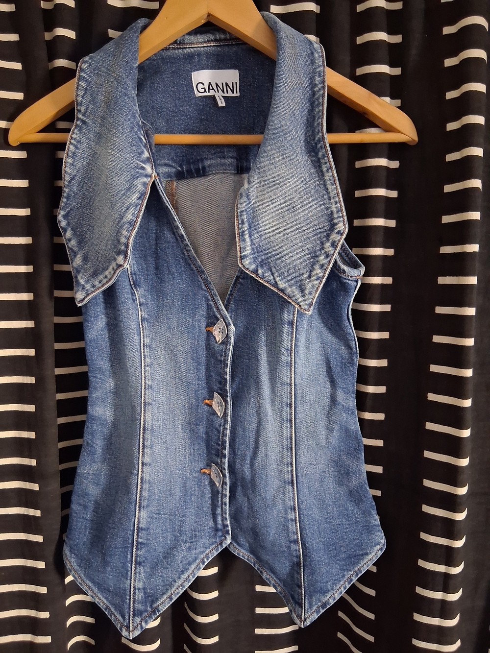 GANNI Blue Denim Button-Up Vest.